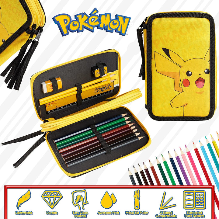 Pokemon Federmäppchen Gross, Gefüllte Federmappe Jungen mit Schreibwaren Set - Pikachu Geschenke für