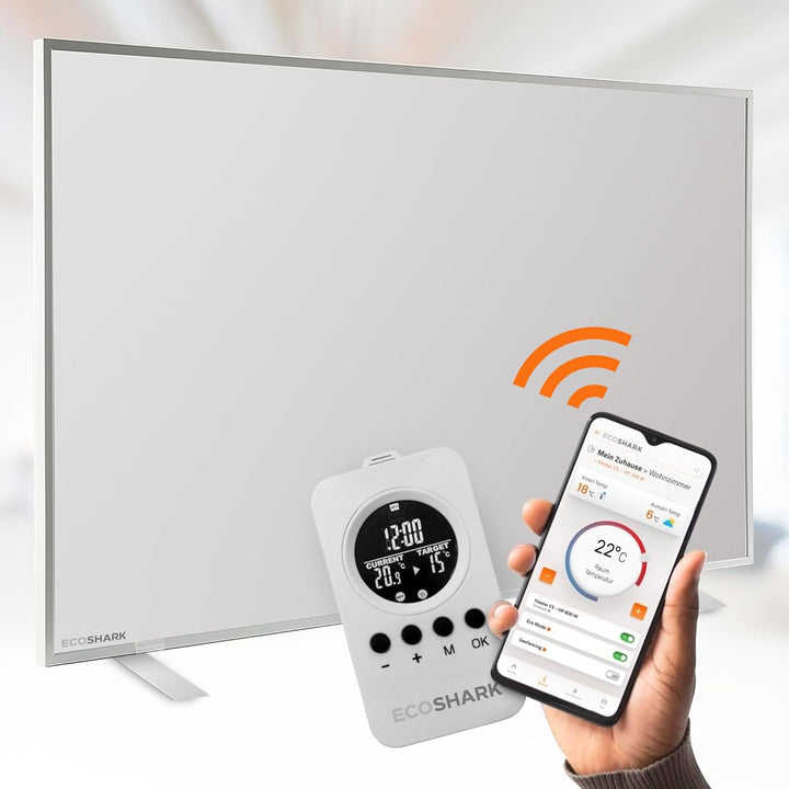 ECOSHARK® Infrarotheizung mit Thermostat 800W weiss [ENERGIEKOSTEN SPAREN] - inkl. Fernbedienung - S