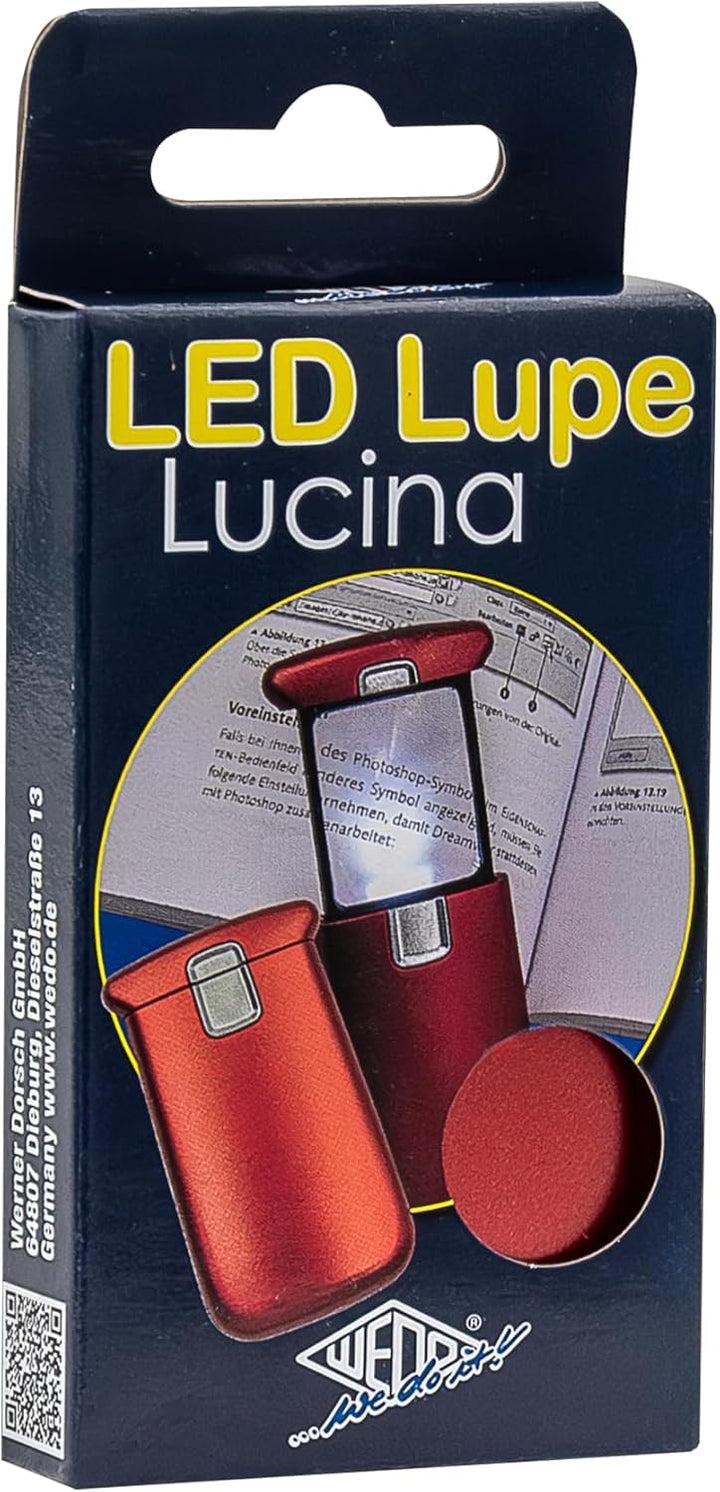 WEDO LED-Lupe Lucina – Taschenlupe mit 3-Fach Vergrösserung, Licht & Batterie, rot, Rot
