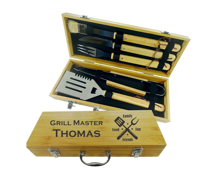 Personalisierte Grill Set | 5 Stück Grillbesteck Werkzeug Set | BBQ Grill-Tools | Set Barbecue-Utens