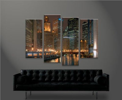 islandburner Bild Bilder auf Leinwand Chicago 4er XXL Poster Leinwandbild Wandbild art up your life