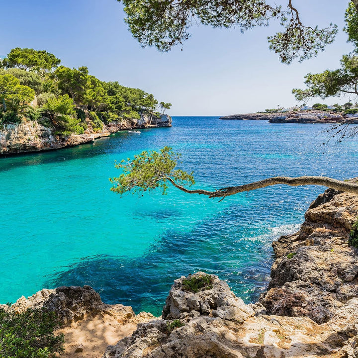 Pixxprint Glasbild | Wandbild auf Echtglas | Mallorca Bay Cove | 60x60 cm | inkl. Aufhängung und Abs