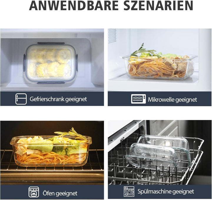 GENICOOK 18 Stück Glasfrischhaltdosen mit Deckel,Luftdicht Glas Lebensmittelbehälter, Glas Aufbewahr