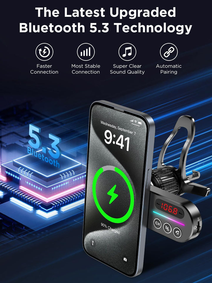 Bluetooth FM Transmitter MagSafe car Mount,Magift Bluetooth Car Adapter für Auto Radio, Freisprechen