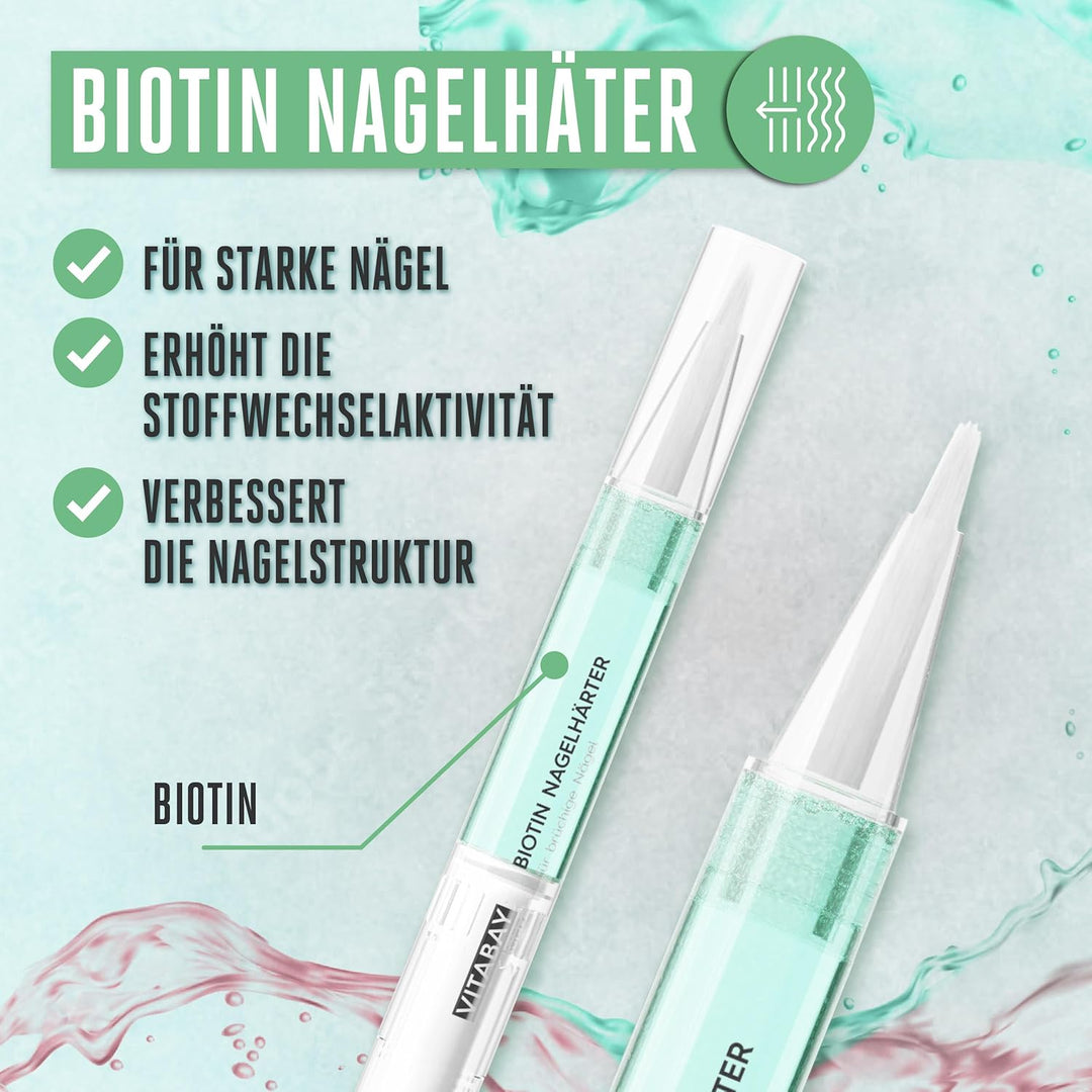 Vitabay Nagelhärter Duo Set 2x 2 ml Nagelpflegestift mit Calcium und Biotin - Nagelpflege brüchige N