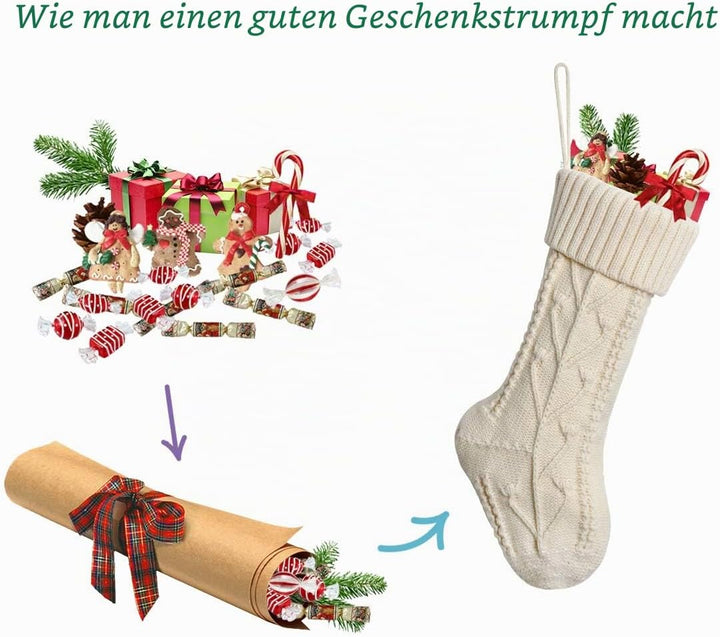 Dremisland Gestrickt Weihnachtsstrümpfe 4er Set, 38cm Grosse Klassische Personalisiert Weihnachtssoc