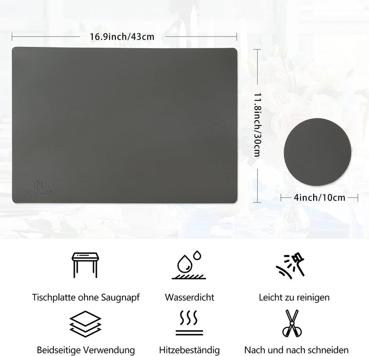 Tischsets Abwaschbar,Platzsets Abwischbar,Tischset Leder,Hitzebeständig Doppelseitigen I 4er Set Pla