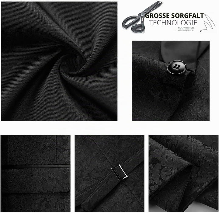 Sliktaa Anzug Herren 3-Teillig mit Schalkragen Muster Hochzeit Formell Business Smoking Jacke Weste