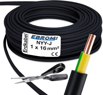 EBROM Erdungskabel - Erdkabel - NYY-J 1x16 mm² - schwarz – bestellbar in den Längen: 15m / 20m / 25m