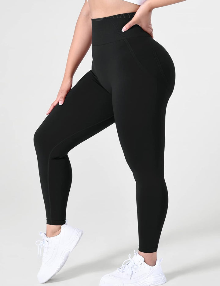 ZAAYO Damen Gym Leggings Sport Booty Scrunch Butt High Waist Seamless Yoga Hosen #1 Schwarz XS, #1 S