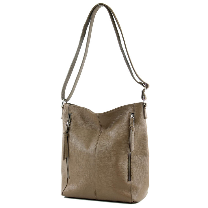 modamoda de - T195 - ital Umhängetasche Schultertasche aus Leder Blassbraun, Blassbraun