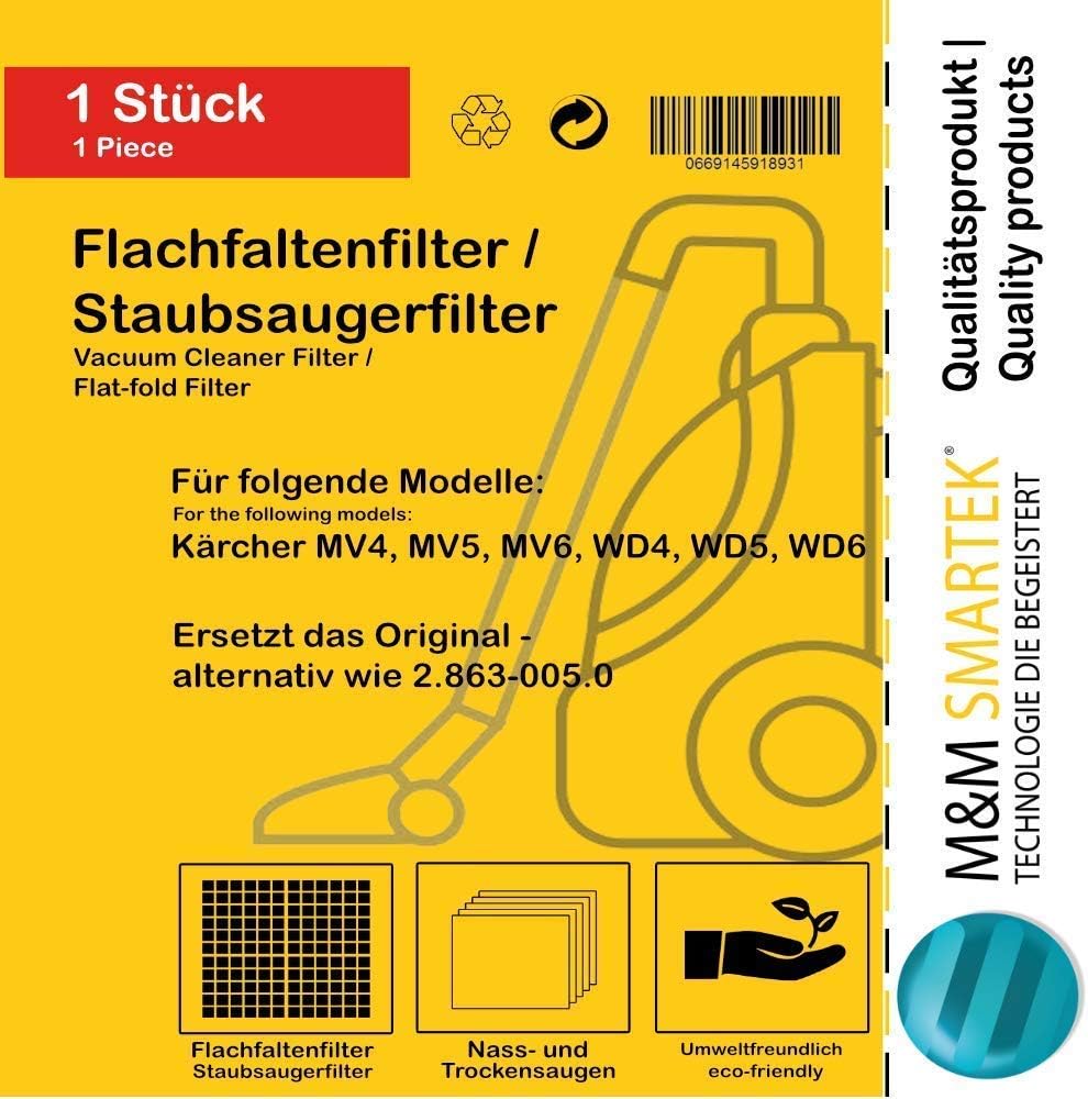 3x Flachfaltenfilter | für Kärcher Mehrzwecksauger + Nass-/ Trockensauger | MV4 + MV5 + MV6 + WD4 +