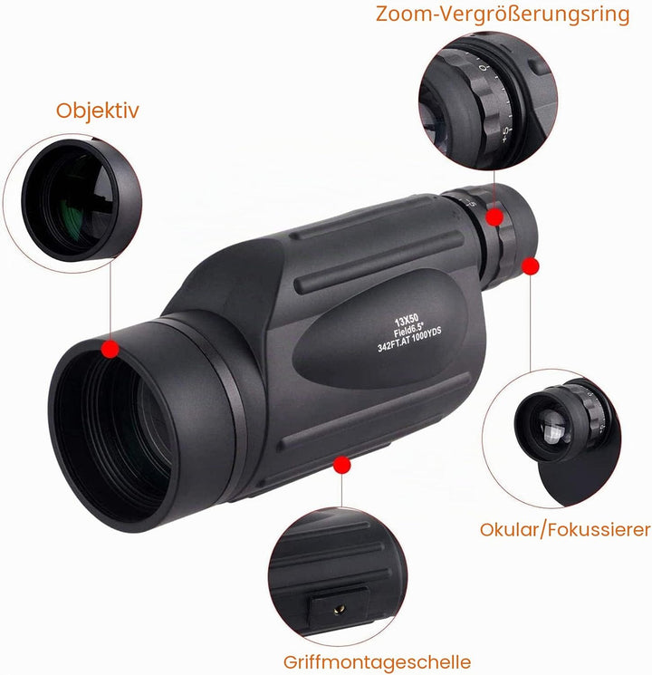 Monokular-Teleskop für Erwachsene – 13 x 50 High Power HD Optik Zoom Monokular Teleskop für Smartpho