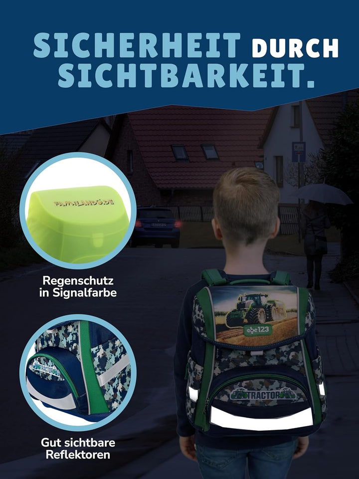 Familando - Schulranzen Set - 8-teilig mit Lunch-Set - Traktor - Ergonomisch, stabil & mit gepolster