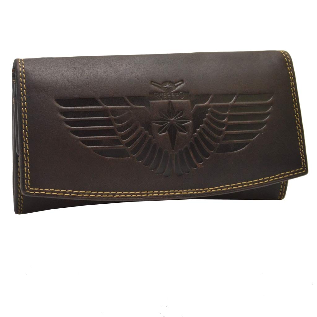 flevado RFID Schutz Grosse Leder Damen Brieftasche Vintage mit Adler Motiv Biker Geldbörse