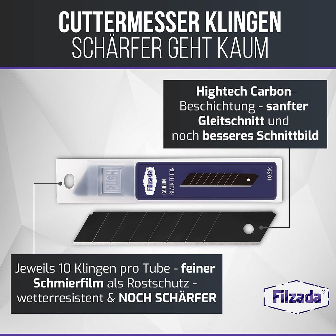 Filzada ® 120x Cuttermesser Klingen 18mm - Abbrechklinge/Messerklinge Carbonstahl - Black Ultraschar