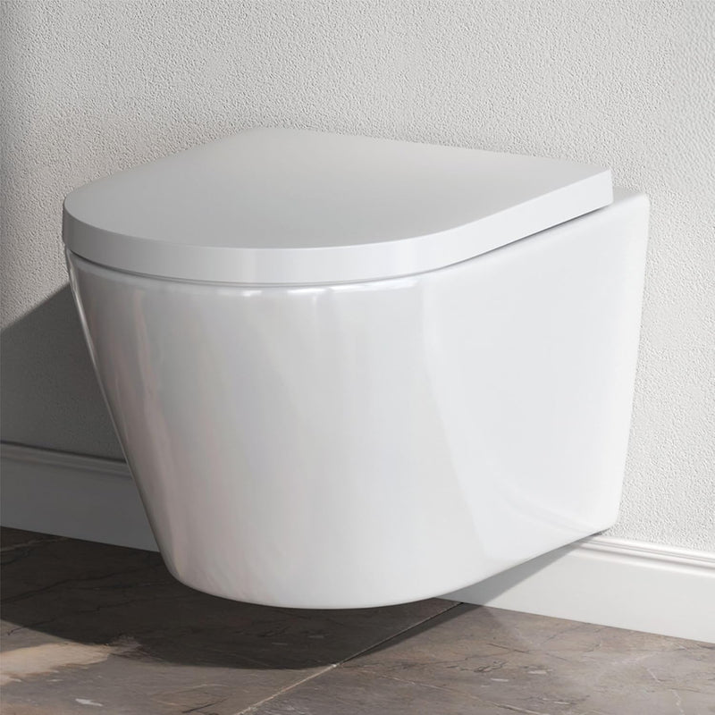 Spülrandloses Wand-WC mit Softclose Toilettensitz - WC-Sitz aus Duroplast mit Absenkautomatik SoftCl