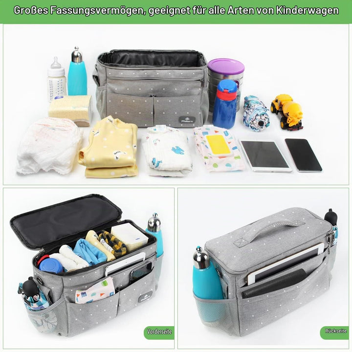 PHILORN Kinderwagen Organizer mit Isolierte Getränkehalter, Schultergurt Grosse Kapazität, Universal