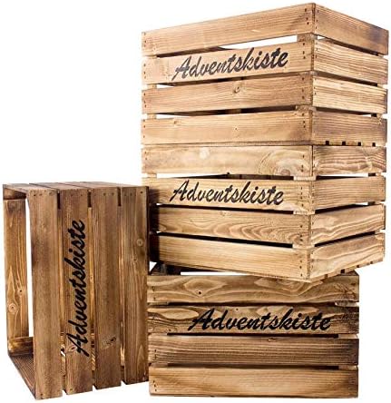 flambierte/braune Obstkiste mit Aufschrift Adventskiste 50cm x 40cm x 30cm 8er set Weihnachten Kiste