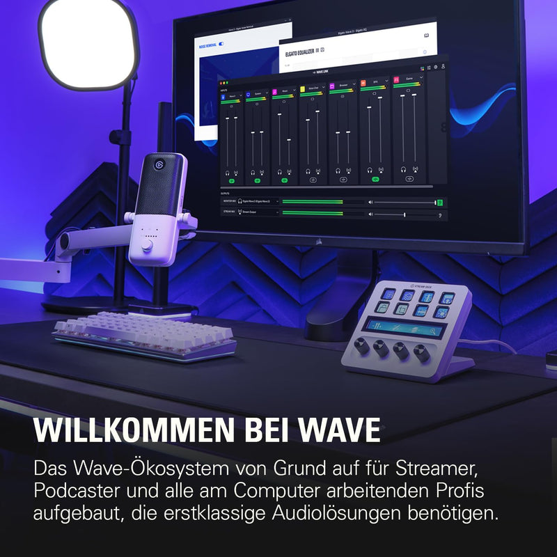 Elgato Wave:3 White Kit - mit Shock Mount - Professionelles USB-Kondensatormikrofon für Streaming, P