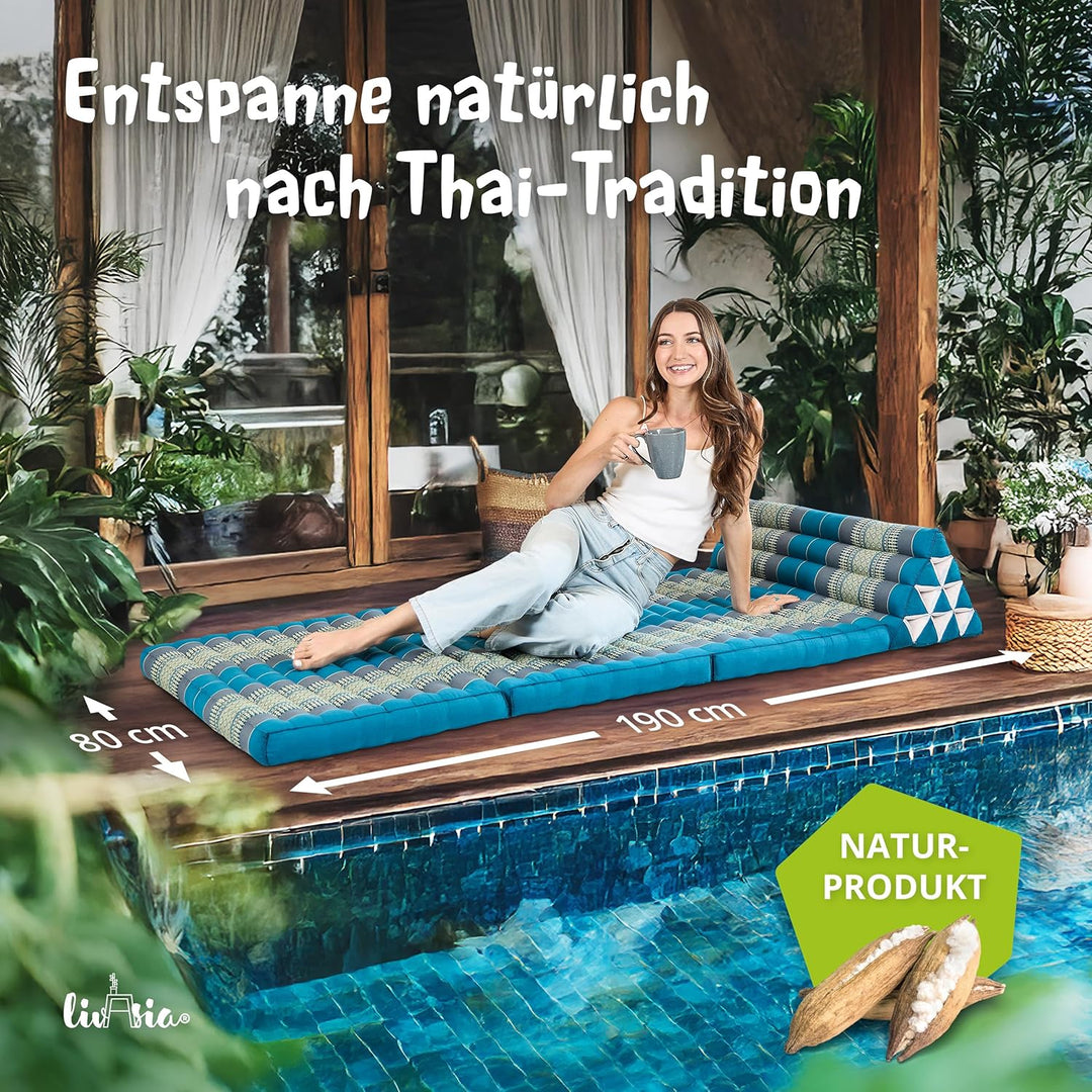 livasia Thaikissen 3 Auflagen für Paare XXL - 190x80x8cm - Dreieckskissen Klappmatratze, extrabreit
