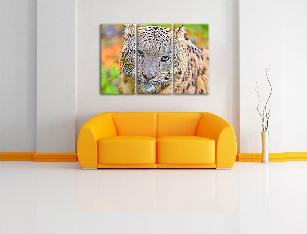 eleganter Schneeleopard Spezial 3-Teiler Leinwandbild 120x80 Bild auf Leinwand, XXL riesige Bilder f