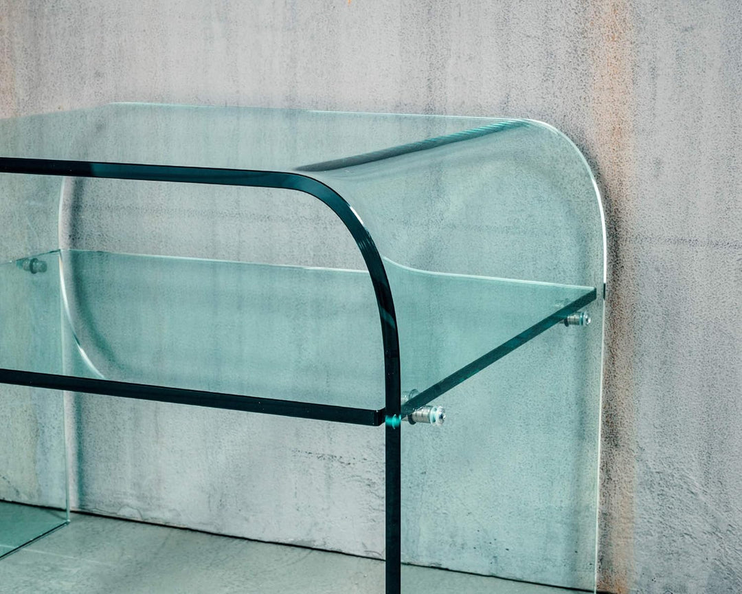 IMAGO FACTORY Dream Nachttisch aus Glas, gewölbt, transparent, mit Ablagefläche, für Wohnzimmer, Ein