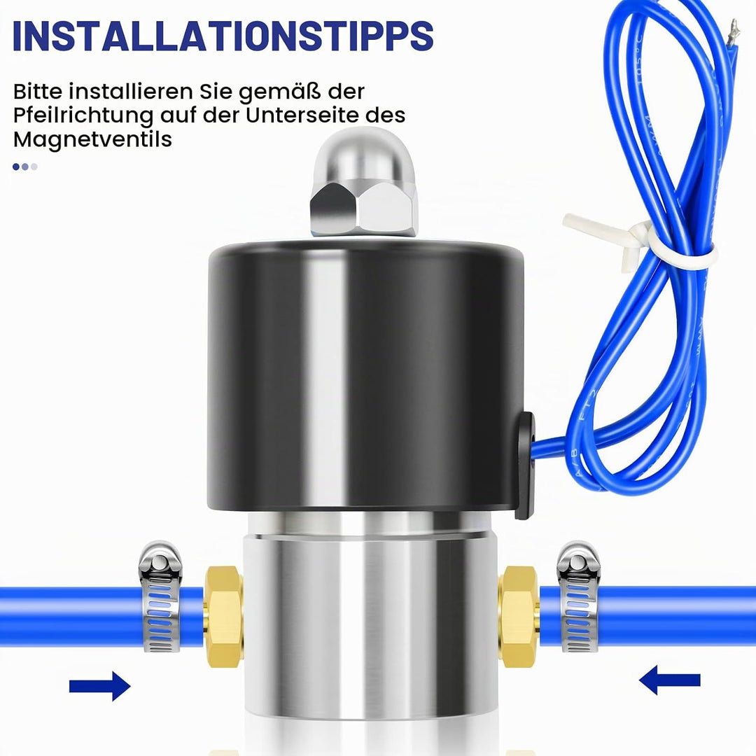 ERGAOBOY 1/4" BSP 12V Edelstahl Elektro Magnetventil mit Widerhakenanschluss, passend für Wasser,Luf