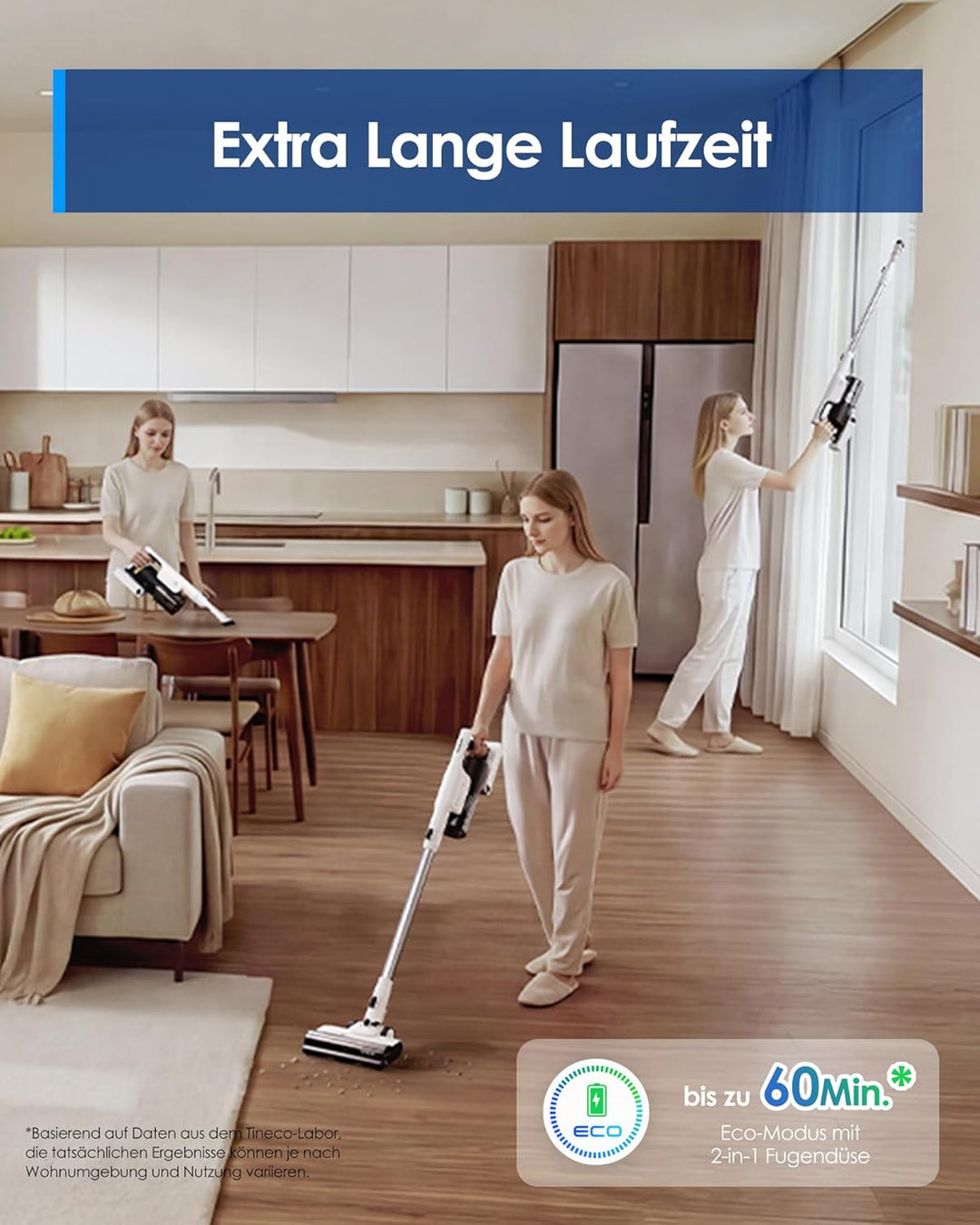 Tineco Pure ONE A25 Akku-Staubsauger, 200AW Starke Saugleistung, bis zu 60 Min Laufzeit, LED-Frontli