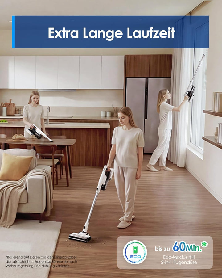 Tineco Pure ONE A25 Akku-Staubsauger, 200AW Starke Saugleistung, bis zu 60 Min Laufzeit, LED-Frontli