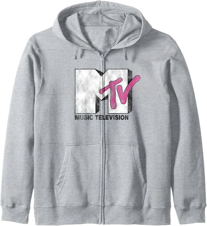 MTV Distressed White Logo Fill Kapuzenjacke