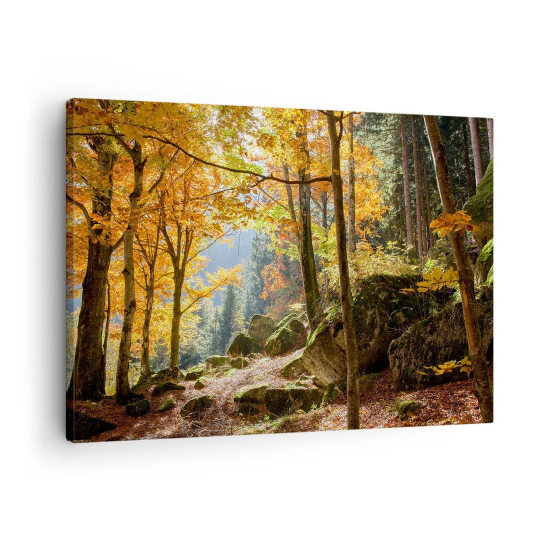 ARTTOR Bilder auf Leinwand Herbst berg wald natur Leinwandbild 70x50cm Wandbilder Dekoration Wohnzim