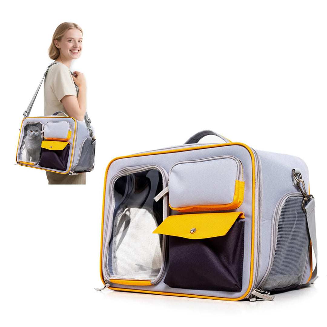 PETCUTE Haustiertragetasche,Hunde Transportbox mit Herausnehmbarer Matte,Faltbare Katzenrucksack Hun