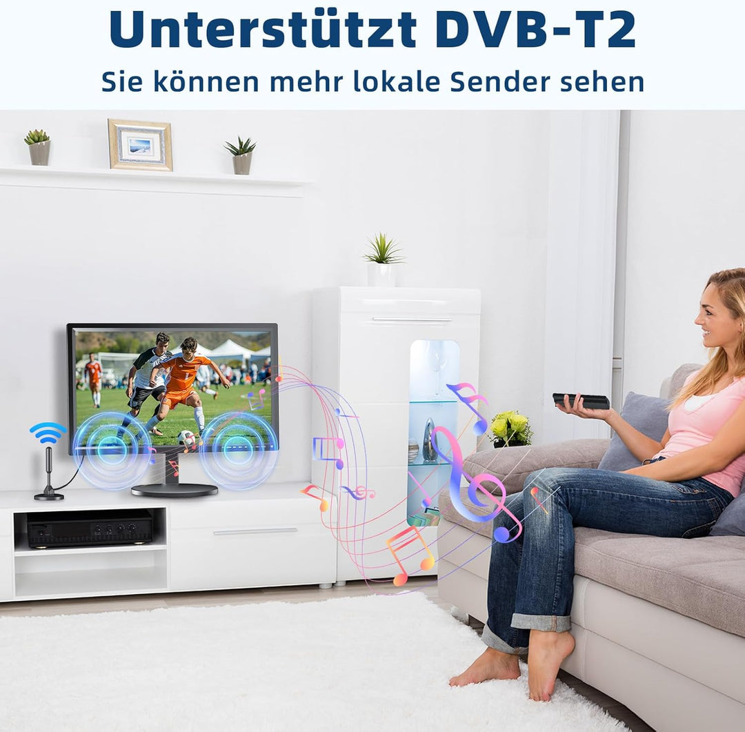 DESOBRY 1080P 22 Zoll Mini Fernseher, HDMI USB AV-Eingang, Kleiner Fernseher mit Antenne und DVB-T2-