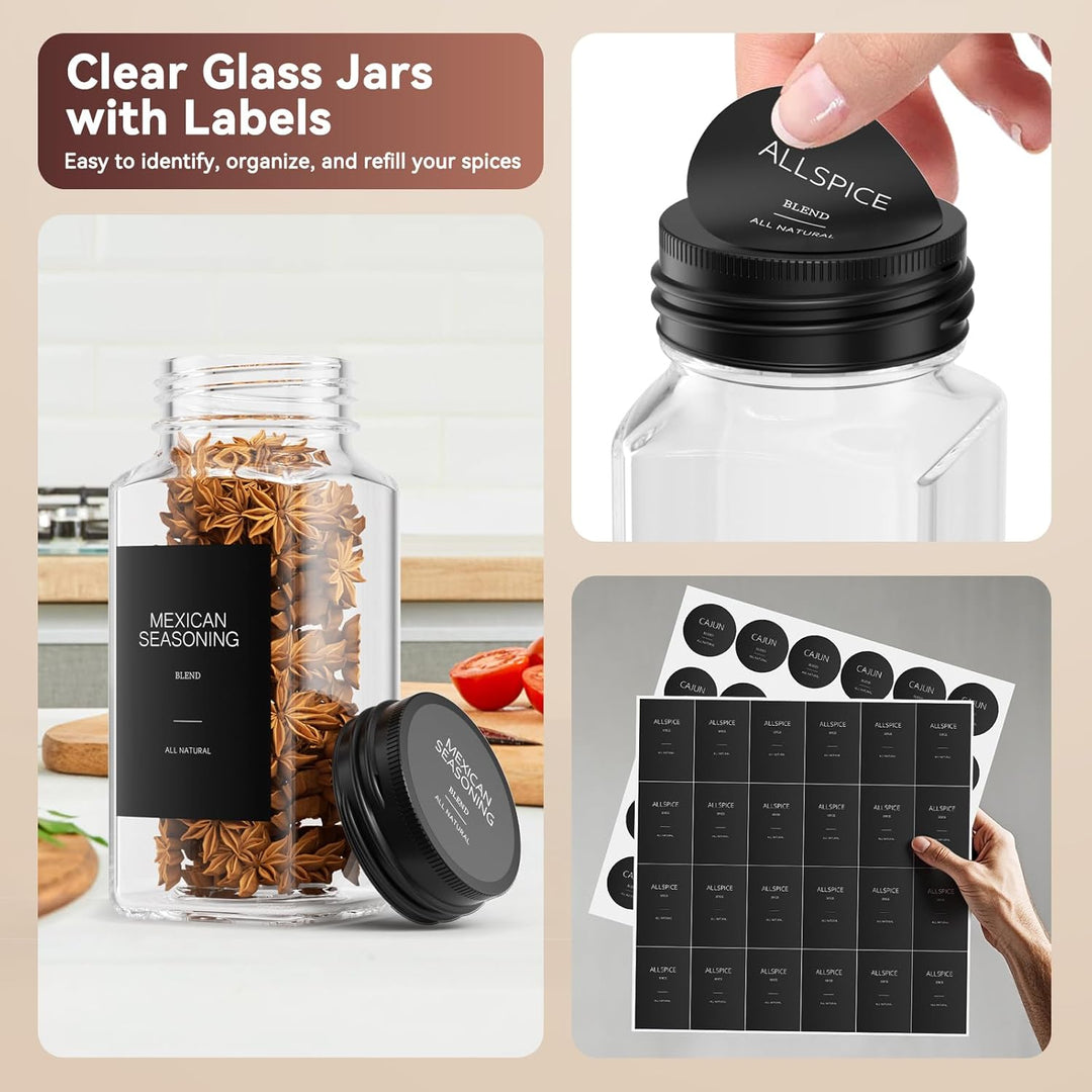 Gewürzgläser mit Regal [24 x 120ml] + 372 Gewürzetiketten, Gewürzregal Schublade mit Gläsern mit 6 G