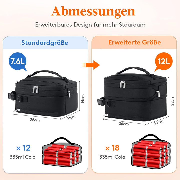 Lifewit Erweiterbare Lunchtasche 12L, Kühltasche Klein, Lunch Bag 12L Schwarz, 12L Schwarz