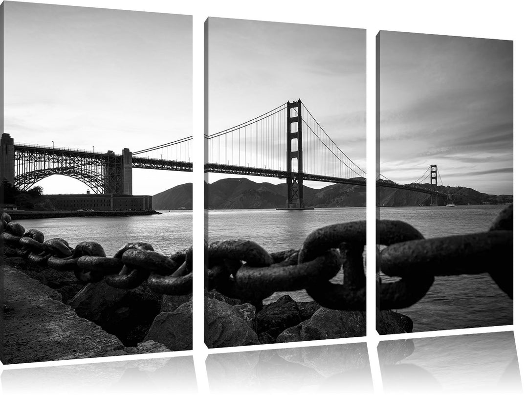 Pixxprint Golden Gate Bridge / 3-Teilig/Gesamtmass 120cm Leinwandbild bespannt auf Holzrahmen/Wandbi
