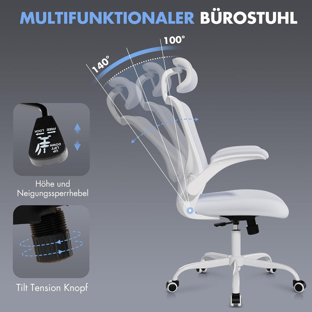 COLAMY Bürostuhl Mesh Computerstuhl, Bürostuhl Ergonomisch, Arbeitsstuhl mit Verstellbarer Kopfstütz