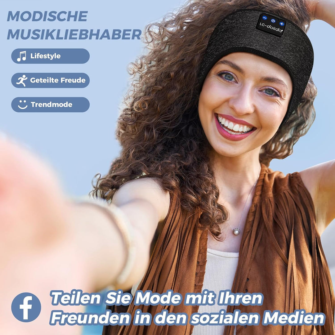 LC-dolida Schlafkopfhörer Bluetooth 5.4, Schlaf Stirnband Kopfhörer Headband Schlafmaske, Sportskopf