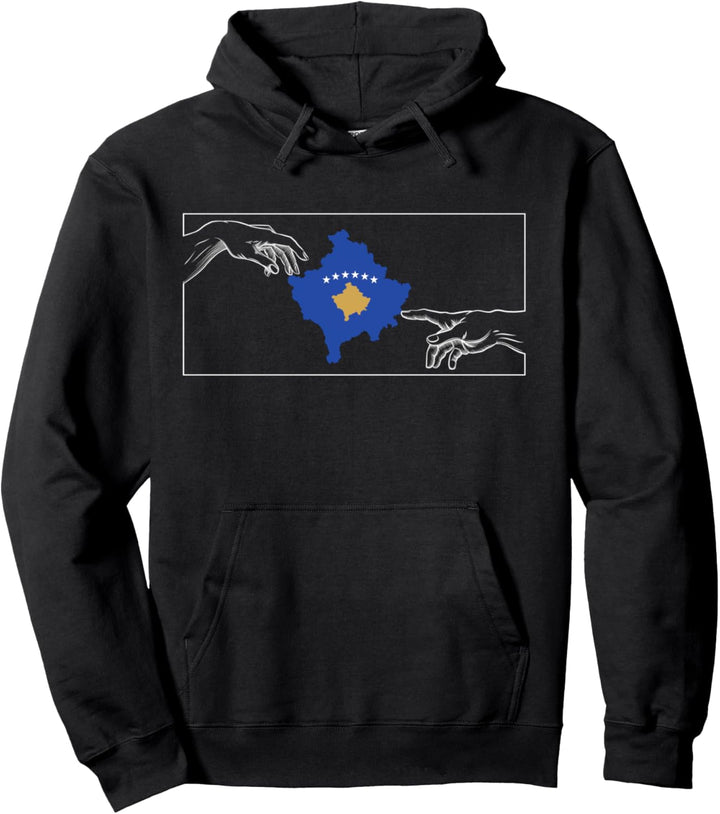 Silhouette Kosovarische Flagge Michelangelo Hände Kosovo Pullover Hoodie
