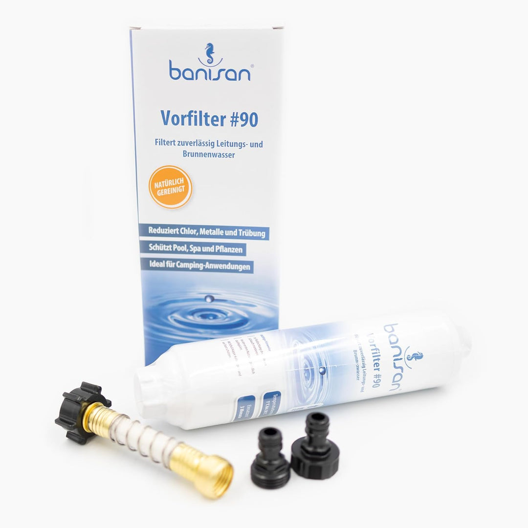 Vorfilter #90 für Leitungs- & Brunnenwasser – Schlauchfilter Set inkl. Messingadapter – für Pool/Whi