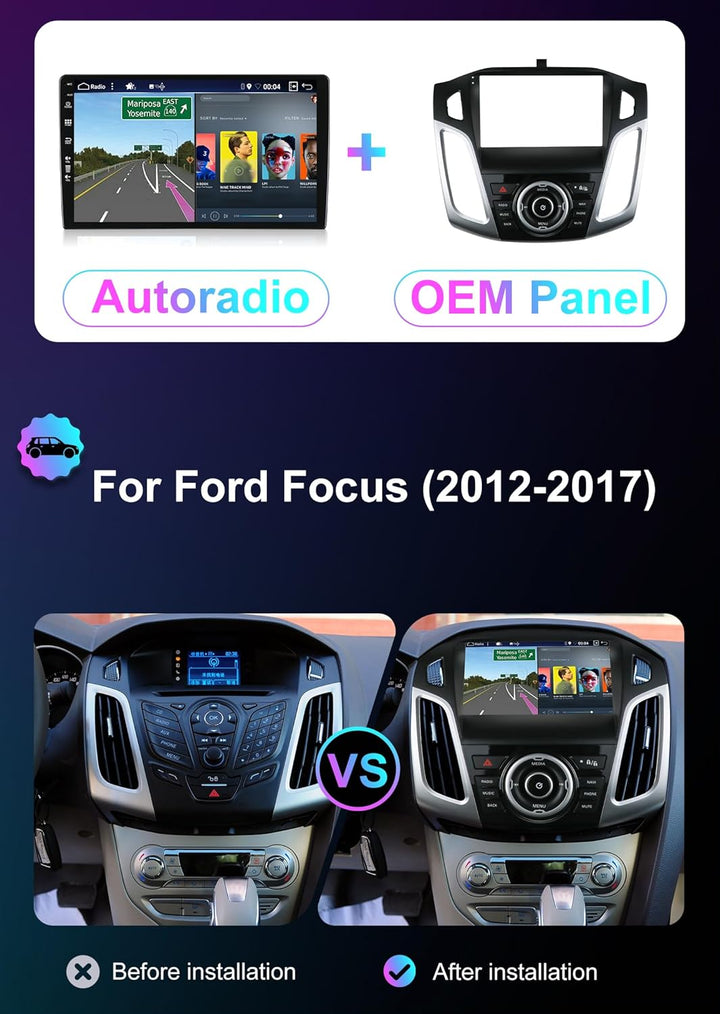 [6GB+128GB] Android 14 Autoradio für Ford Focus 2012-2017-2 Din-[Integriertes Wireless CarPlay/Andro