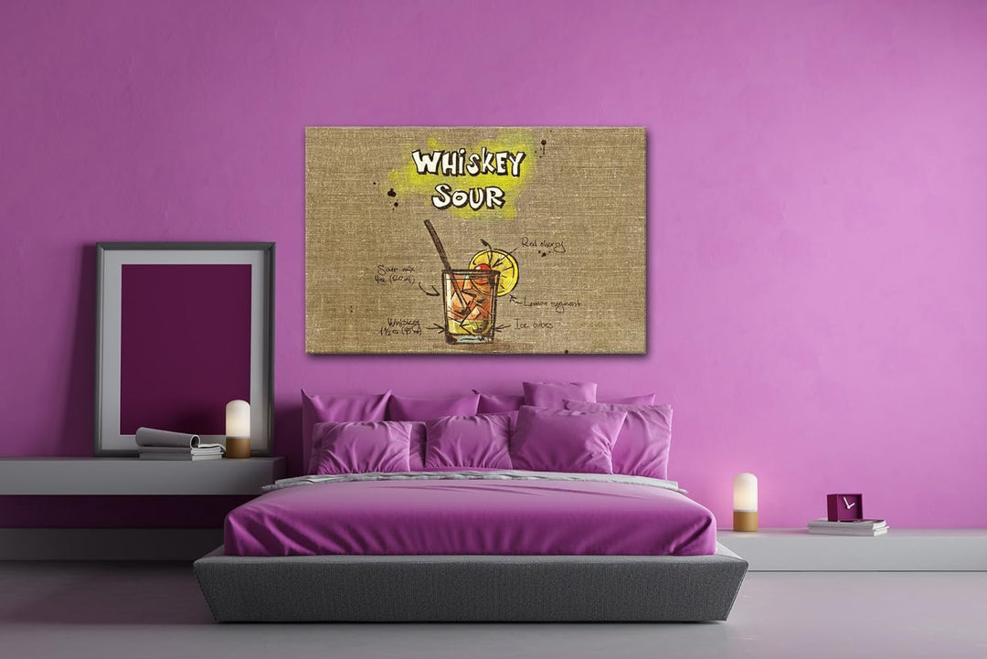 deyoli Rezept für einen Whiskey Sour Format: 80x60 als Leinwandbild, Motiv fertig gerahmt auf Echtho