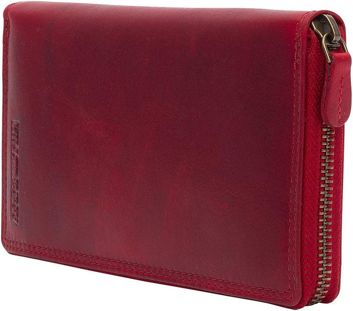 Hill Burry Damen Geldbörse Echtes Leder | Hochwertige Vintage Geldbörse mit Reissverschluss | Weiche
