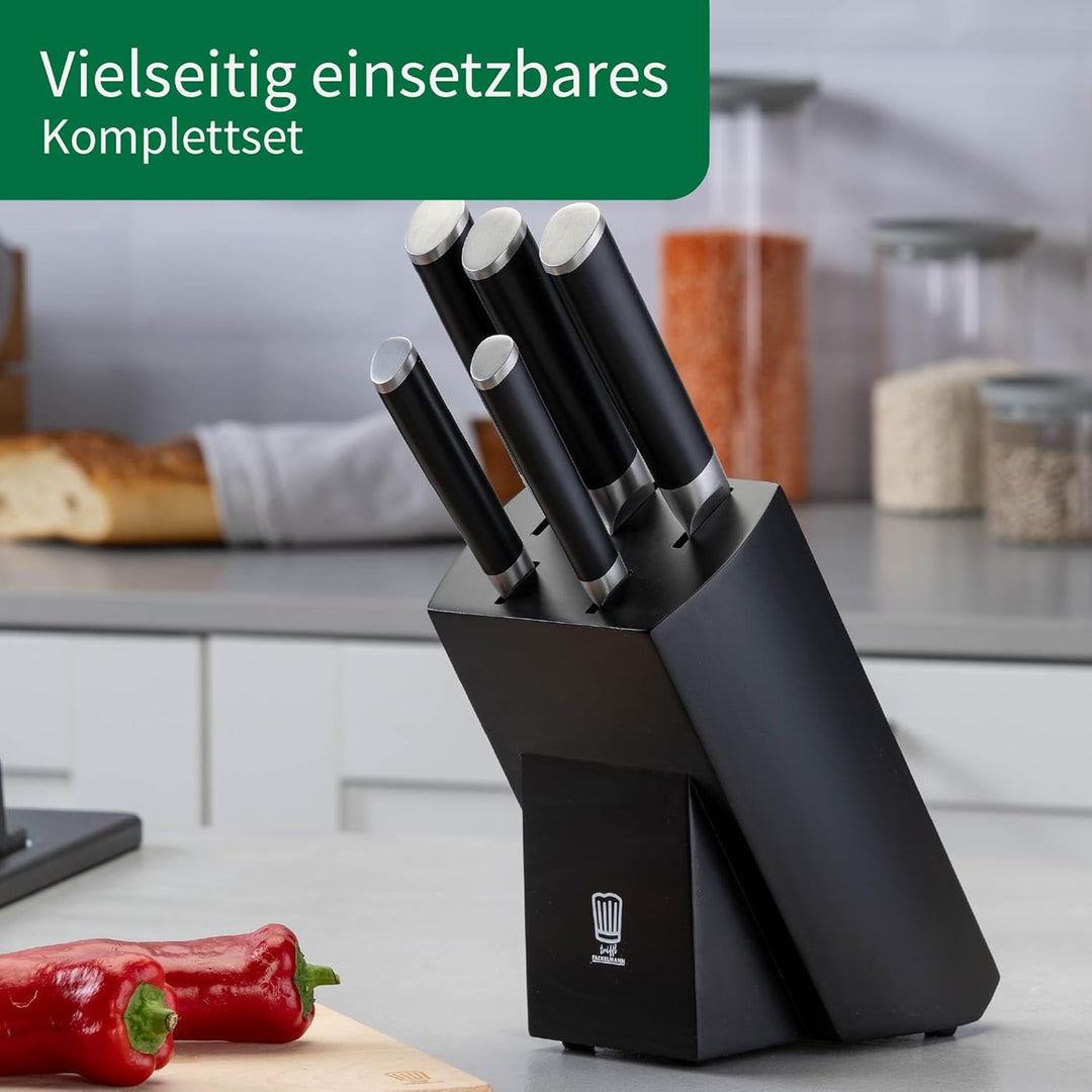 Chefkoch trifft Fackelmann Premium Messerblock aus FSC-zertifiziertem Holz – 6-teilig, mit Antirutsc