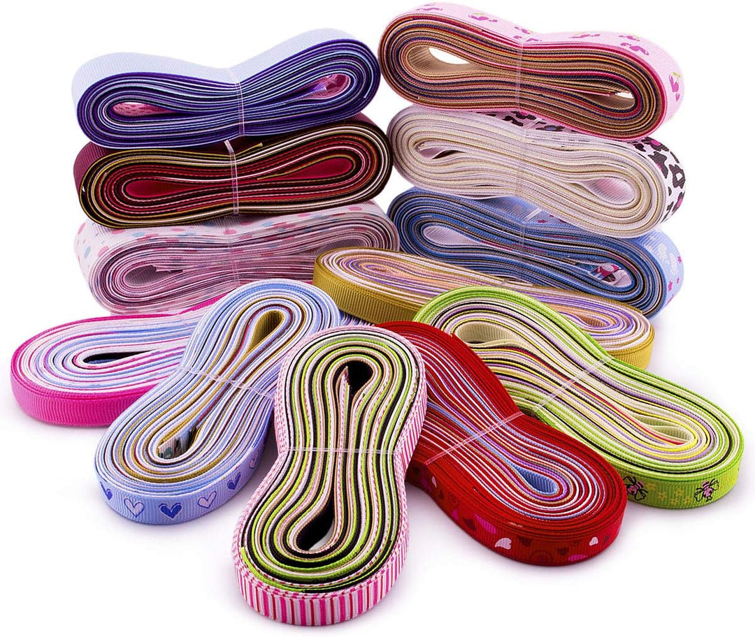 450 g Ripsband, 10 mm / 16 mm / 25 mm / 38 mm, gemischte Farben und Breite, einfarbig/bedruckt, für