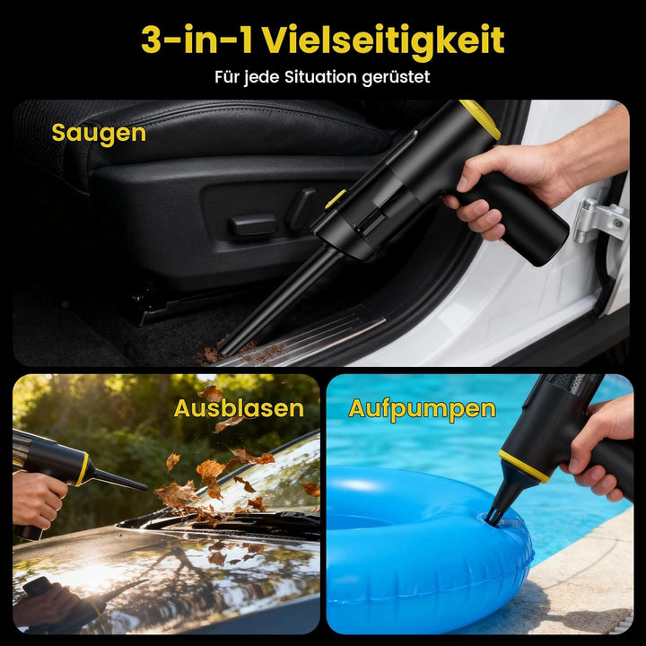 Handstaubsauger Akku, 60Mins 28000Pa Auto Staubsauger Kabellos, 3-in-1 Saugen & Blasen, LED-Display