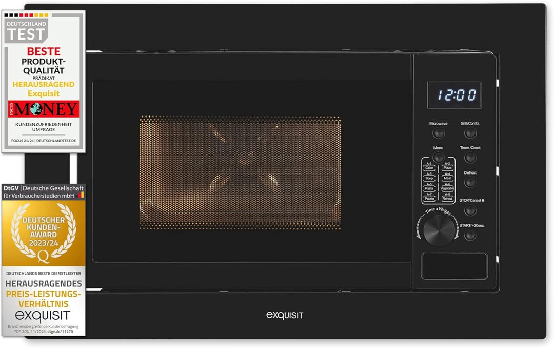 Exquisit Einbaumikrowelle EMW20-DG-020 schwarz| 800 W Leistung | 1000 W Grill | 8 Autokochprogramme|