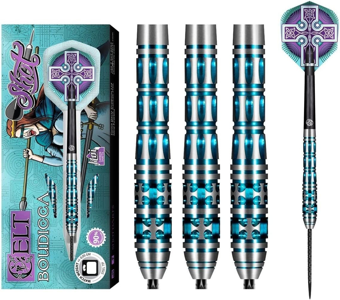 Shot Steel Darts Celt Boudicca 90% Tungsten Steeltip Darts Steeldart Dartpfeile Set mit Schäften und