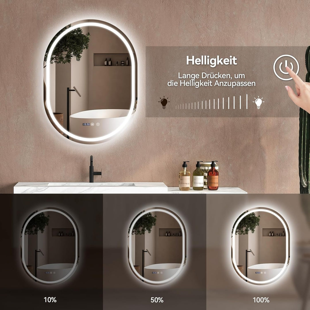 YOURLITE Badspiegel mit Beleuchtung Ovaler, Badezimmerspiegel Vertikaler mit LED Beleuchtung, LED Sp